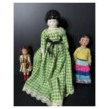 Porcelain doll 14" & Vtg plastic dolls