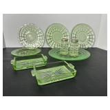 Vtg Green glass ware salt & pepper & butter..