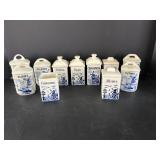Vtg Blue & white ceramic spice jars ...