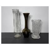 Vtg Crystal vase, smoky olive vase & tall...