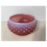 Vtg Fenton cranberry opalescent Hobnail powder ..