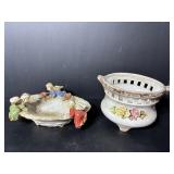 Vtg handpainted ceramic planter & soap dish