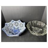 Blue/white porcelain fruit bowl 12" dia- glass ...