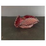 Vtg Fenton cranberry opalscent Hobnail Ruffled...