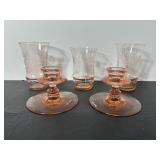 Vtg Dunbar glass pink juice tumblers with etching.