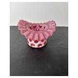 Vtg Fento cranberry opalescent coin Dot top hat..