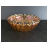 Vtg Marigold carnival glass bowl 8" dia x 3"H