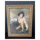 Vtg picture 11" x 14" boy and rabbit....