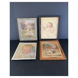 Vtg paper pictures & Vtg frames 9.5" x 11.5" & ...