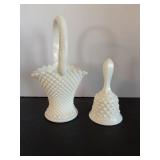 Milk glass basket & Hobnail bell