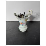 Vtg Czech painted floral uranuim milk glass...