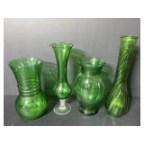 Vtg (4) Green Vases