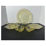 Vtg Yellow Depression glass & misc