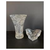 Mikasa dish & cut glass vase (tiny chip)
