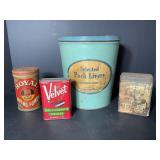 Vtg tins Royal Baking powder, Velvet Tobacco...