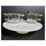 Vintage Gold Rimmed Sugar Creamer & Cake Plate 10"