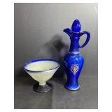 Avon Blue Cobalt Decanter & Dessert Bowl