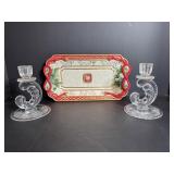 12"x6.5" Christmas Tray & Candle Holders