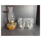 Vintage Oil Lamp & 5 Shades 1.625" Base 6.75"H