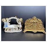 Vintage Brass Look Letter & Cherub Basket
