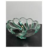 Vintage Mikasa Green Swirl Crystal Glass Bowl