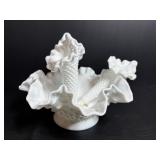 Vtg Hobnail Milk Glass Epergne 3 Horn Vase Bowl