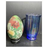 Glass Egg & Pioneer Woman Vase 6.5"H