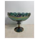 Indiana Glass Blue Iridescent Compote 8.5"x7.5"