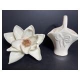 Vintage Ceramic 7.5" Basket & Flower