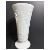 Milk Glass Grape Pattern Vase Bell Rim 10"H