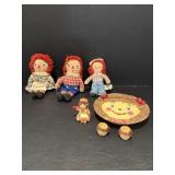 Small Vintage Raggedy Ann & Andy Dolls & MIsc