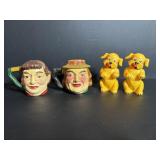 Vintage Head & Dog Salt & Pepper Sets some damage