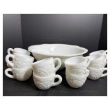 Mckee Milk Glass 13" Dia Punch Bowl & Cups