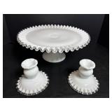 Ruffled Rim Cake Plate 13"Dia & Candle Holders 4"