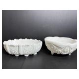 Milk Glass Pressed Toltec Bowl & Oval Daisy Dish