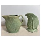Art Deco Pottery Pitcher & Leaf Vase