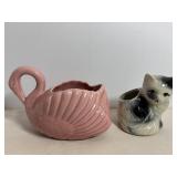 Vintage Swan & Kitten Planters