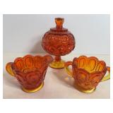 LE Smith Moon & Star Amberina Sugar, Creamer &