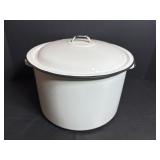 Vintage Enamelware Stock Pot White with Black Trim