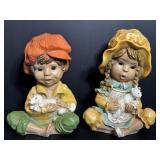 Vintage Plaster Hand Painted Alice & Andy 10.5"
