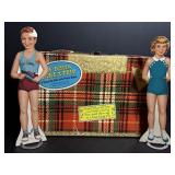 4 Vintage Paper Dolls with Cardboard Suitcase