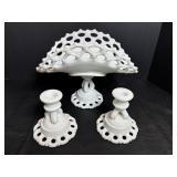 Vintage Westmoreland Doric Milk Glass Bowl &Candle