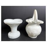 Vintage Milk Glass 5" Pedestal Vase & Basket