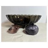 12"x8.5"H Footed Glass Bowl, Pumpkin & Pepper