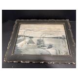 Vintage River Picture with Antique Frame 18"x14"
