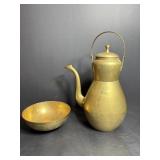 Brass Kettle 10"H & Bowl 5.5" Dia