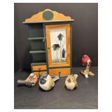 Bird wall hanging shelf & various birds 10" W x...