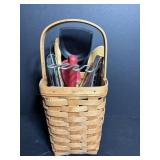 Longaberger basket of travel mugs