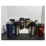 Various brnads of travel mugs