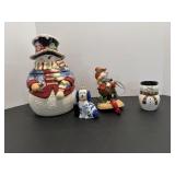 Snowman Cookie Jar, Snowman Cowboy Stocking.